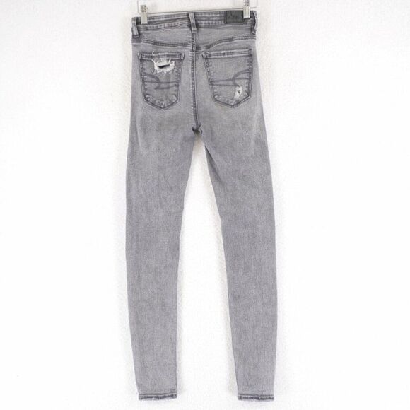 American Eagle Next Level Stretch Gray Denim Jeans 0R 25/29 Factory Distressed - Picture 4 of 9